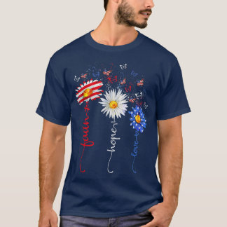 Camiseta Faith Hope Love Butterfly Daisy Christians God 4th