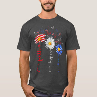 Camiseta Faith Hope Love Butterfly Daisy Christians God 4th