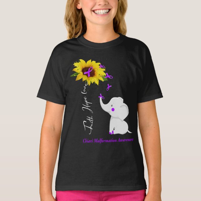 Camiseta Faith Hope Love Chiari Malformation Consciência (Frente)