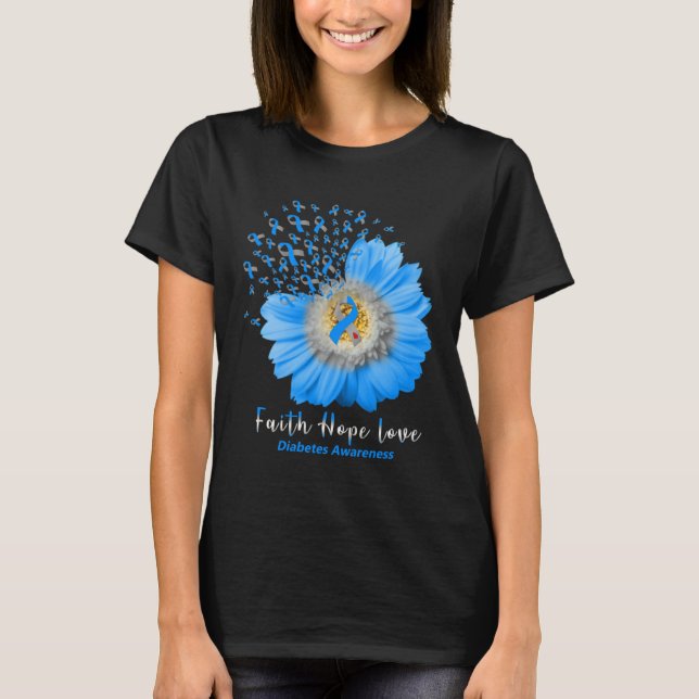 Camiseta Faith Hope Love Diabetes Awareness Grey Ribbon Dai (Frente)