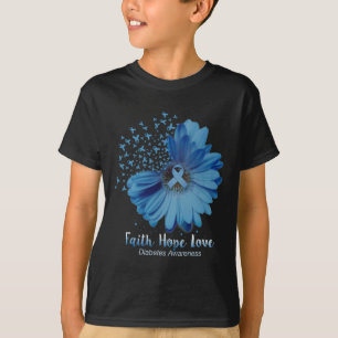Camiseta Faith Hope Love Diabetes Consciência Sunflower