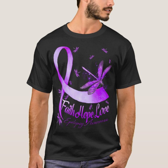 Camiseta Faith Hope Love Dragonfly Epilepsia Sensibilização (Frente)