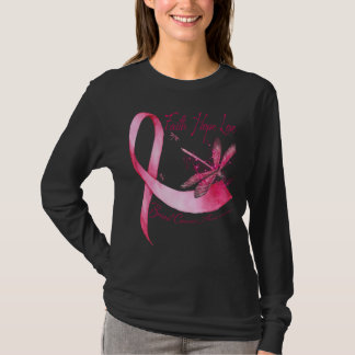 Camiseta Faith Hope Love Dragonfly Pink Ribbon Breast Cance