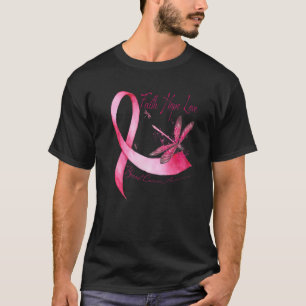 Camiseta Faith Hope Love Dragonfly Pink Ribbon Breve Cance