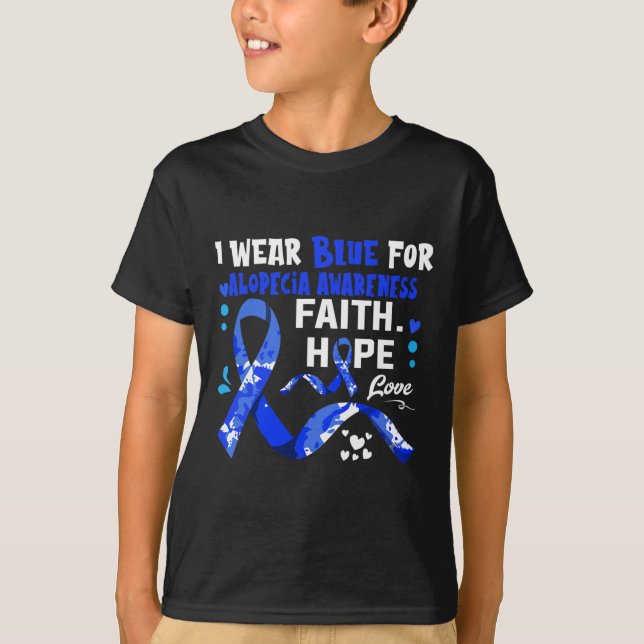 Camiseta Faith Hope Love Eu Visto Azul Para A Alopecia Cons (Frente)