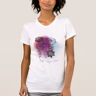 Camiseta Faith Hope Love (flores esboçadas/costas coloridas