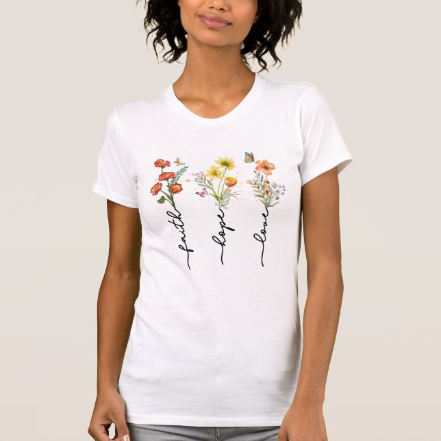Camiseta Faith Hope Love Flowers (Frente)