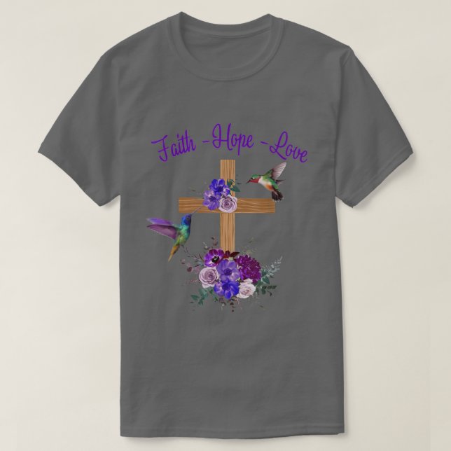 Camiseta Faith Hope Love God Jesus Christ Cross Bird Flower (Frente do Design)
