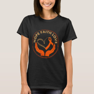 Camiseta Faith Hope Love Leukemia Consciência Coração Laran