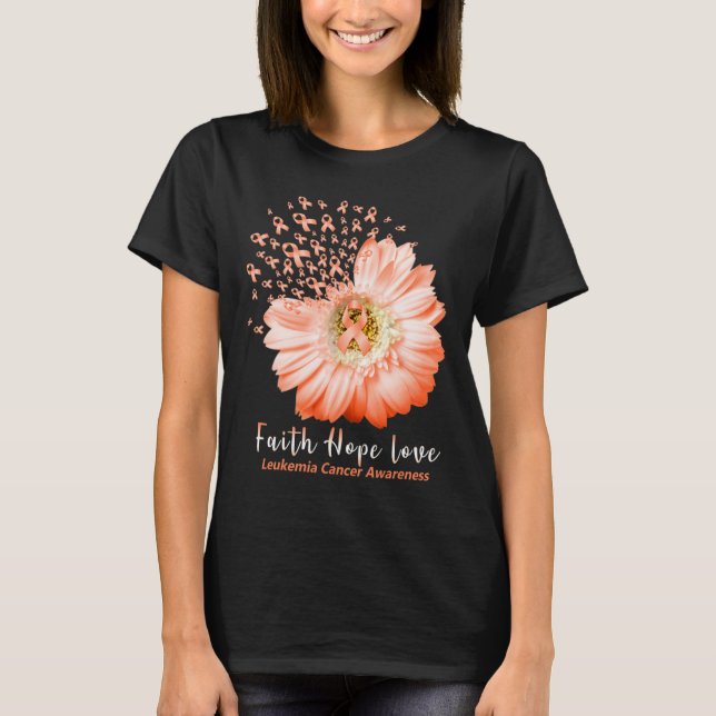 Camiseta Faith Hope Love Leukemia Consciência Laranja Fita  (Frente)