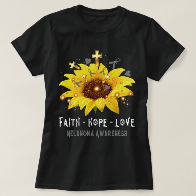 Camiseta Faith Hope Love Melanoma Awarness Apoia Melanom (Frente do Design)