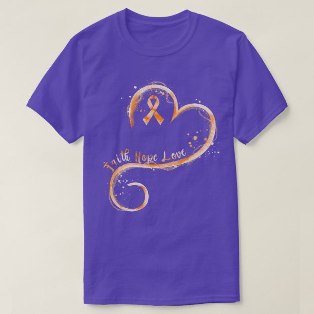 Camiseta Faith Hope Love Orange Ribbon Leukemia Consciência (Frente do Design)