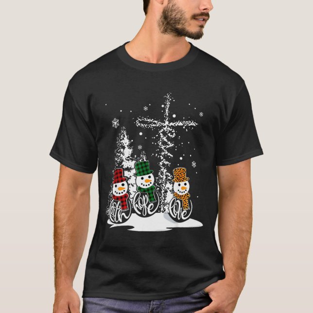 Camiseta Faith Hope Love Snowman Jesus Christian Tree Chris (Frente)