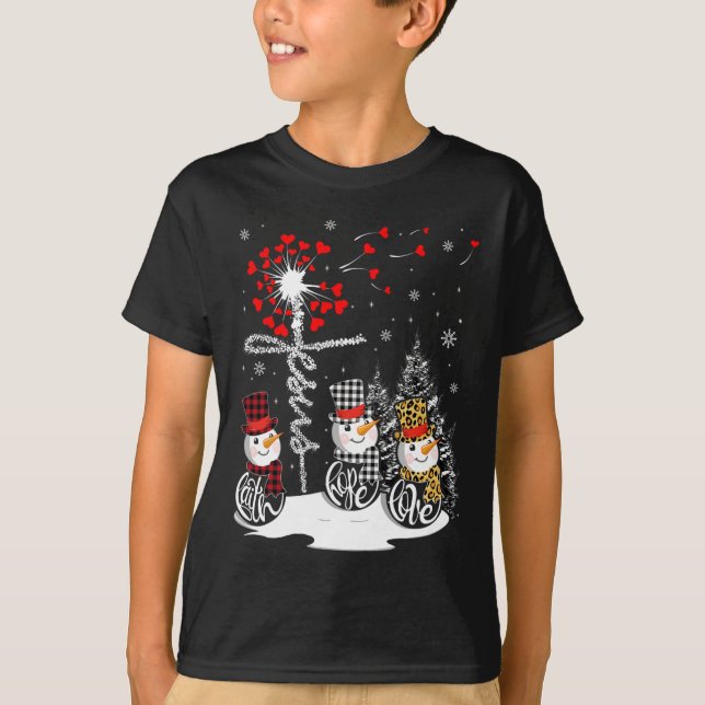 Camiseta Faith Hope Love Snowman Jesus Dandelion Christian (Frente)