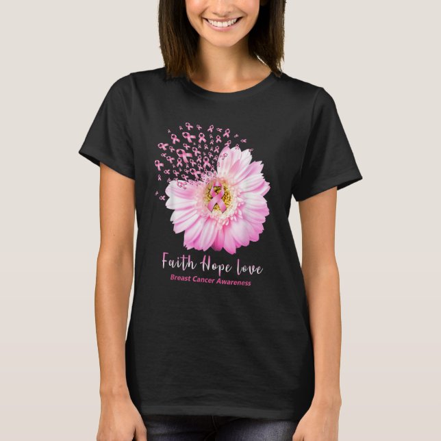 Camiseta Faith Hope Love Tshirt Cancer Sensibilização (Frente)