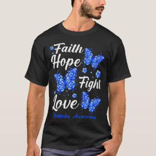 Camiseta Faith Hope luta pelo amor à diabetes borboleta