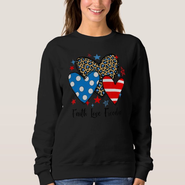 Camiseta Faith Love Freedom Leopard Hearts Patriotic 4th Of (Frente)