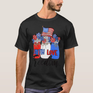 Camiseta Faith Love Freedom Mason Jar American Flag Cristo