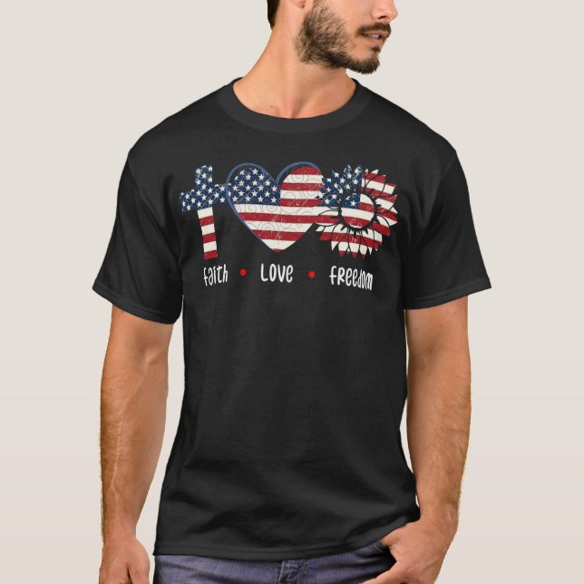Camiseta Faith Love Freedom Patriotic Christian Flower USA (Frente)