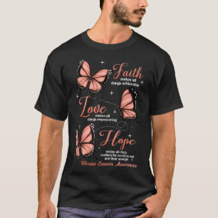 Camiseta Faith Love Hope Butterfly Uterine Cancer Consciênc