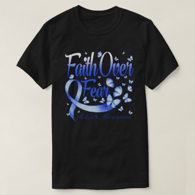 Camiseta Faith Over Fear ALS Awareness Butterfly (Frente do Design)