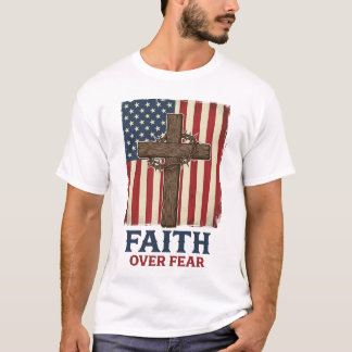 Camiseta Faith Over Fear Patriotic Cross Vintage Vector Des