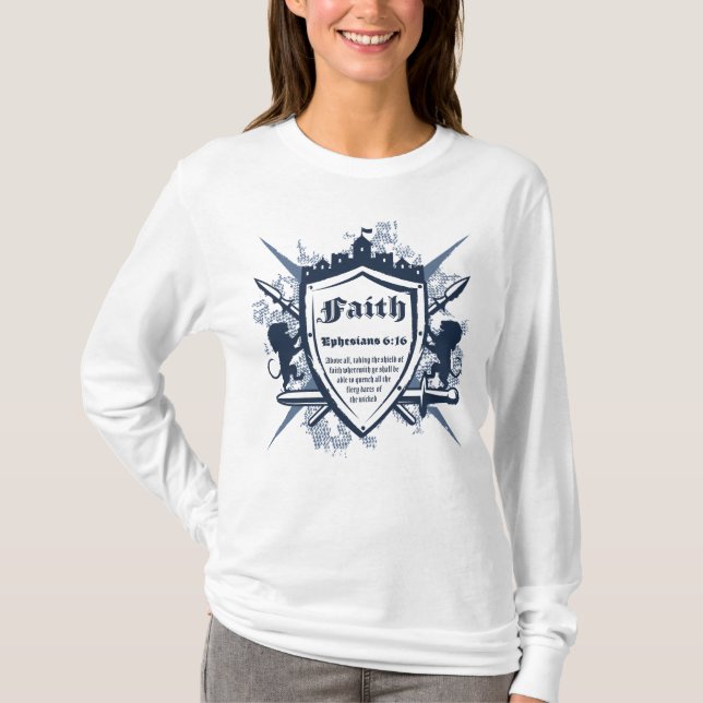 Camiseta Faith Shield Christian Faith Bíblia Verse Ephesian (Frente)