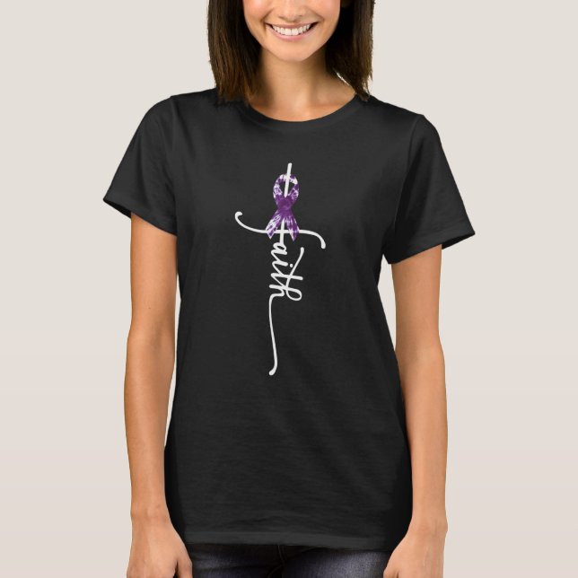 Camiseta Faixa Amarela de Laço Roxo Contra Superdose de Fé (Frente)
