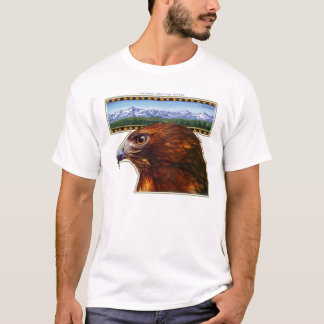 Camiseta falcão do redtail e montanhas nevado