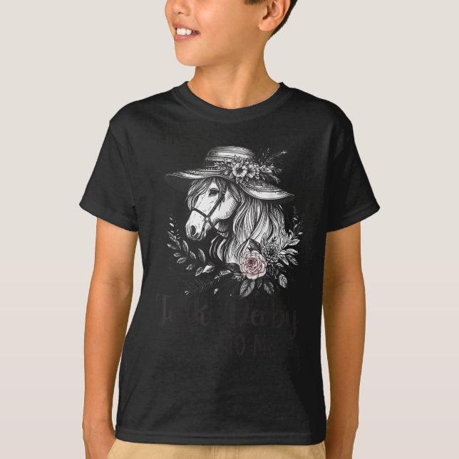 Camiseta Fale Com Derby Para Mim Cavalos Florais Correndo C (Frente)