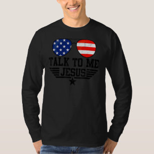 Camiseta Fale Comigo Óculos De Jesus Usa Bandeira Christian