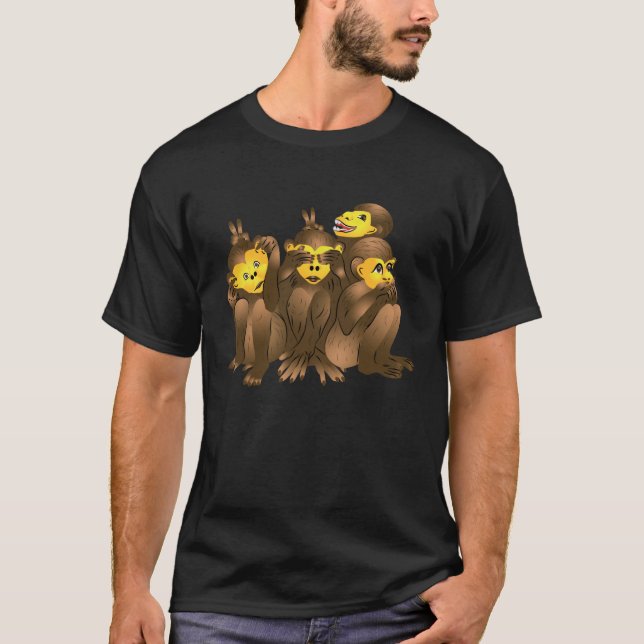 Camiseta Fale e não veja nenhum macaco esperto de três mese (Frente)
