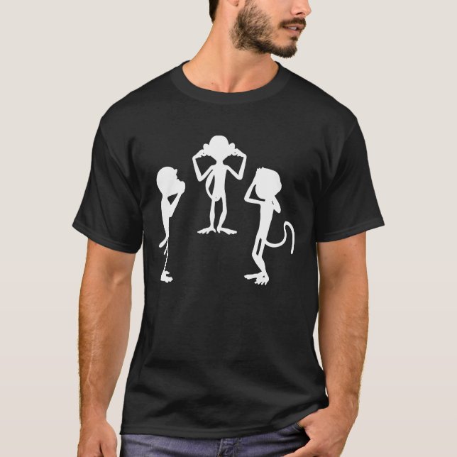 Camiseta Fale e não veja nenhum macaco esperto de três mese (Frente)