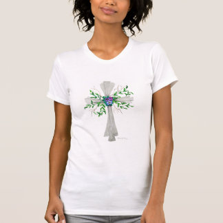 Camiseta Fale Jesus Cinza Cruz com Flores