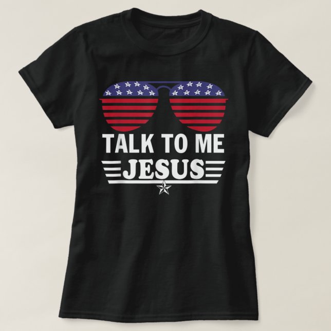 Camiseta Fale-me Jesus Óculos de Sinal de Bandeira (Frente do Design)