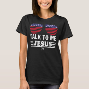 Camiseta Fale-me Jesus Óculos de Sinal de Bandeira