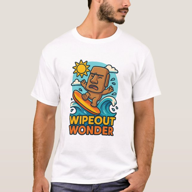 Camiseta Falha no Surf Wipeout Moai Chibi (Frente)