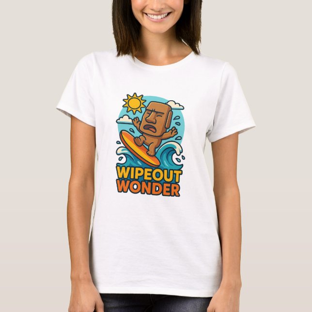 Camiseta Falha no Surf Wipeout Moai Chibi (Frente)