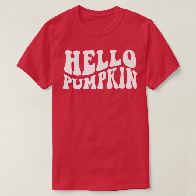 Camiseta Fall Autumn Hello Pumpkin Retro WavyAção de Graças (Frente do Design)