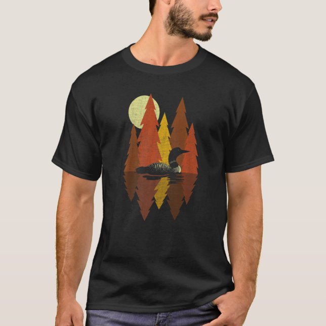Camiseta Fall  Autumn  Midwest Sunset With Trees And Loon (Frente)