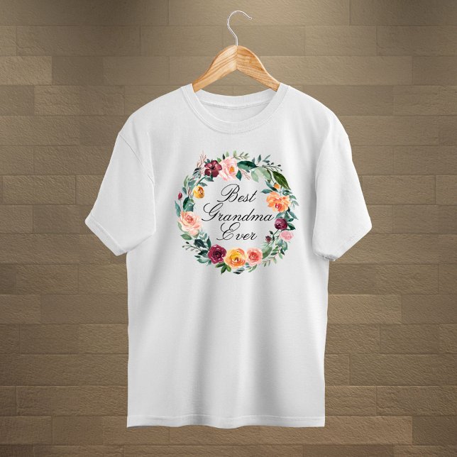 Camiseta Fall Autumn Rosa Fllower Floral Wreath Best Grandm (Close up)