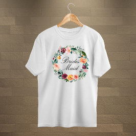 Camiseta Fall Autumn Rosa Fllower Floral Wreath Bridesmaid