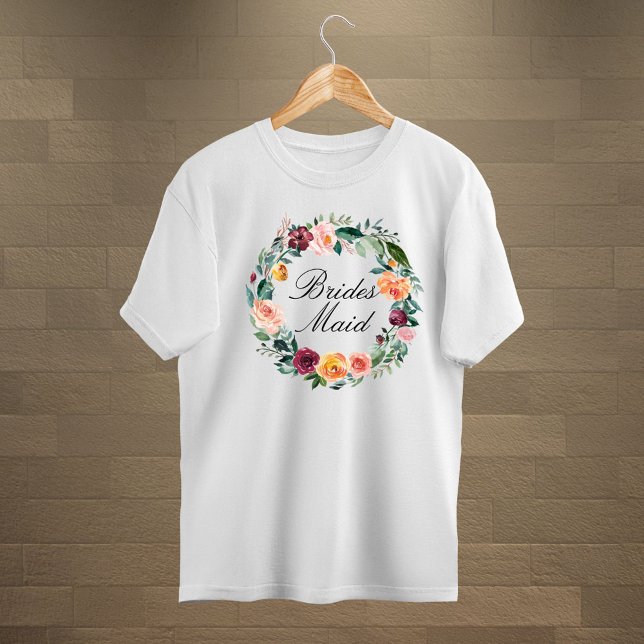 Camiseta Fall Autumn Rosa Fllower Floral Wreath Bridesmaid (Close up)