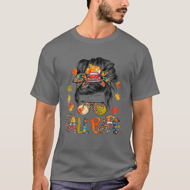 Camiseta Fall Babe Fall Mãe Bendê Obrigado Leopard Bun Mens (Frente)