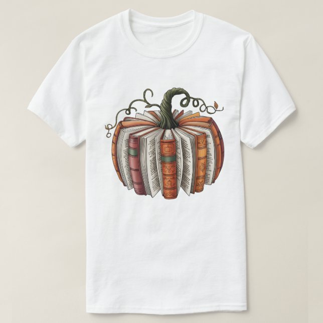 Camiseta Fall Book Pumpkin, Cozy Autumn Reading (Frente do Design)