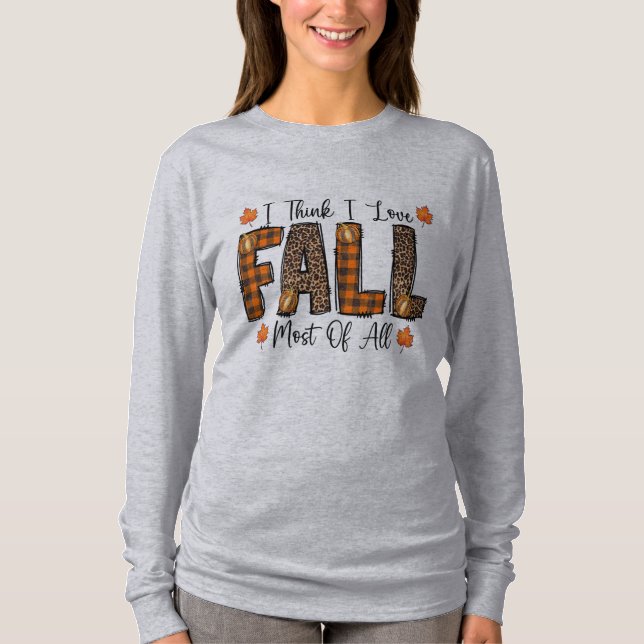 Camiseta Fall Buffalo Xadrez Leopardo Impressão I Love Fall (Frente)