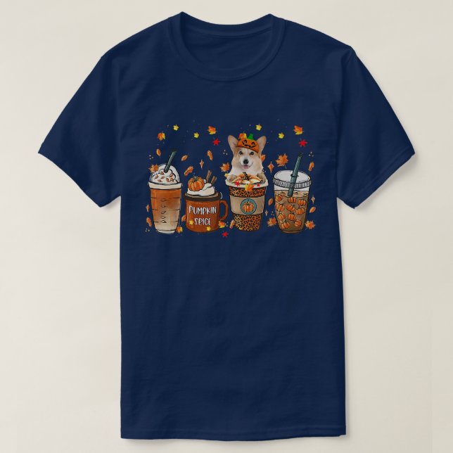 Camiseta Fall Coffee Pumpkin Spice Latte Iced Autumn Corgi6 (Frente do Design)