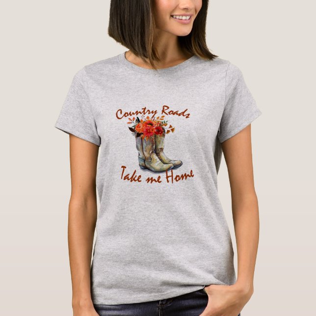 Camiseta Fall Cowboy Boots Country Roads Me Levam Para Casa (Frente)