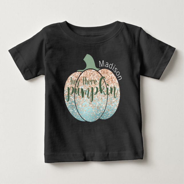 Camiseta Fall Fall Halloween Gliter Ei Lá Pumpkin Name (Frente)