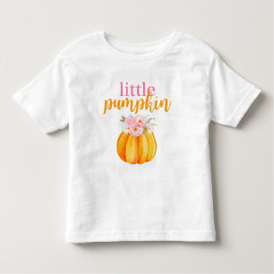 Camiseta Fall Floral Pumpkin Girl's Birthday Pink & Orange